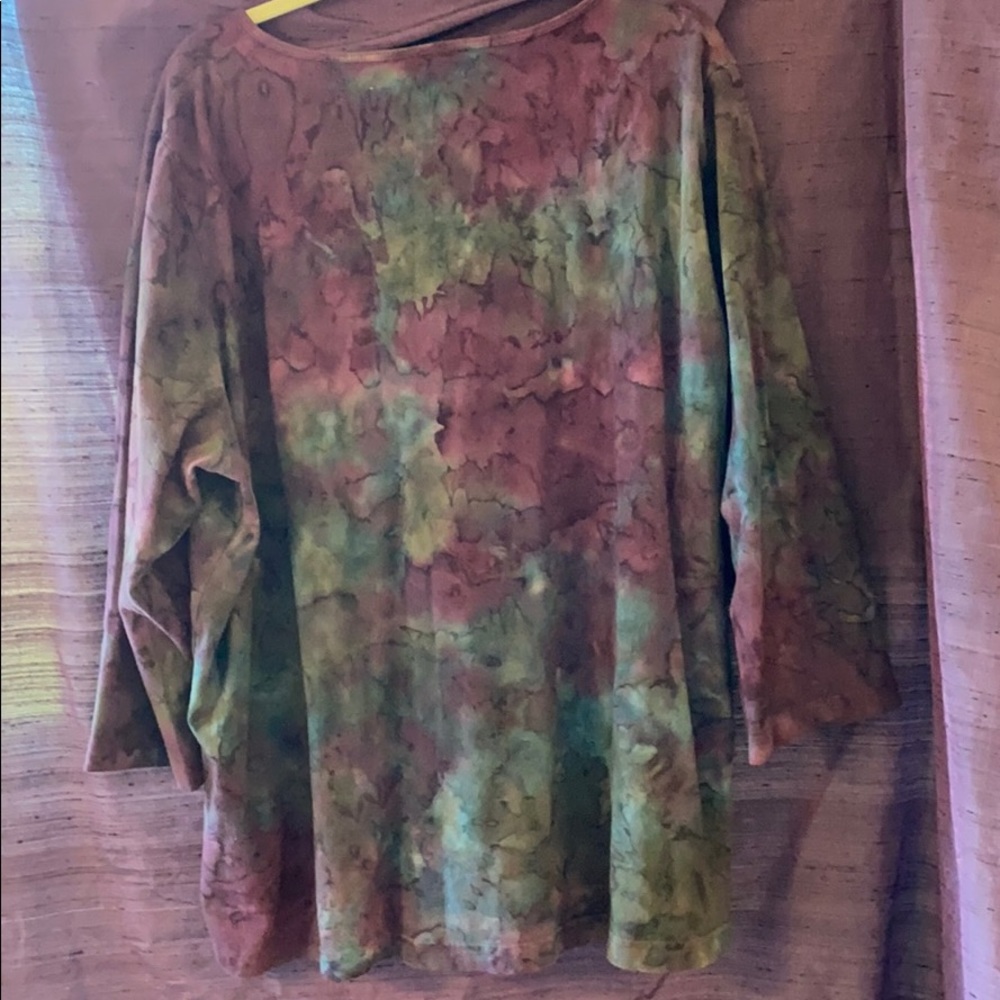 Split Neck Tie-Dyed Pattern Tunic W/ Rhinestones - image 4